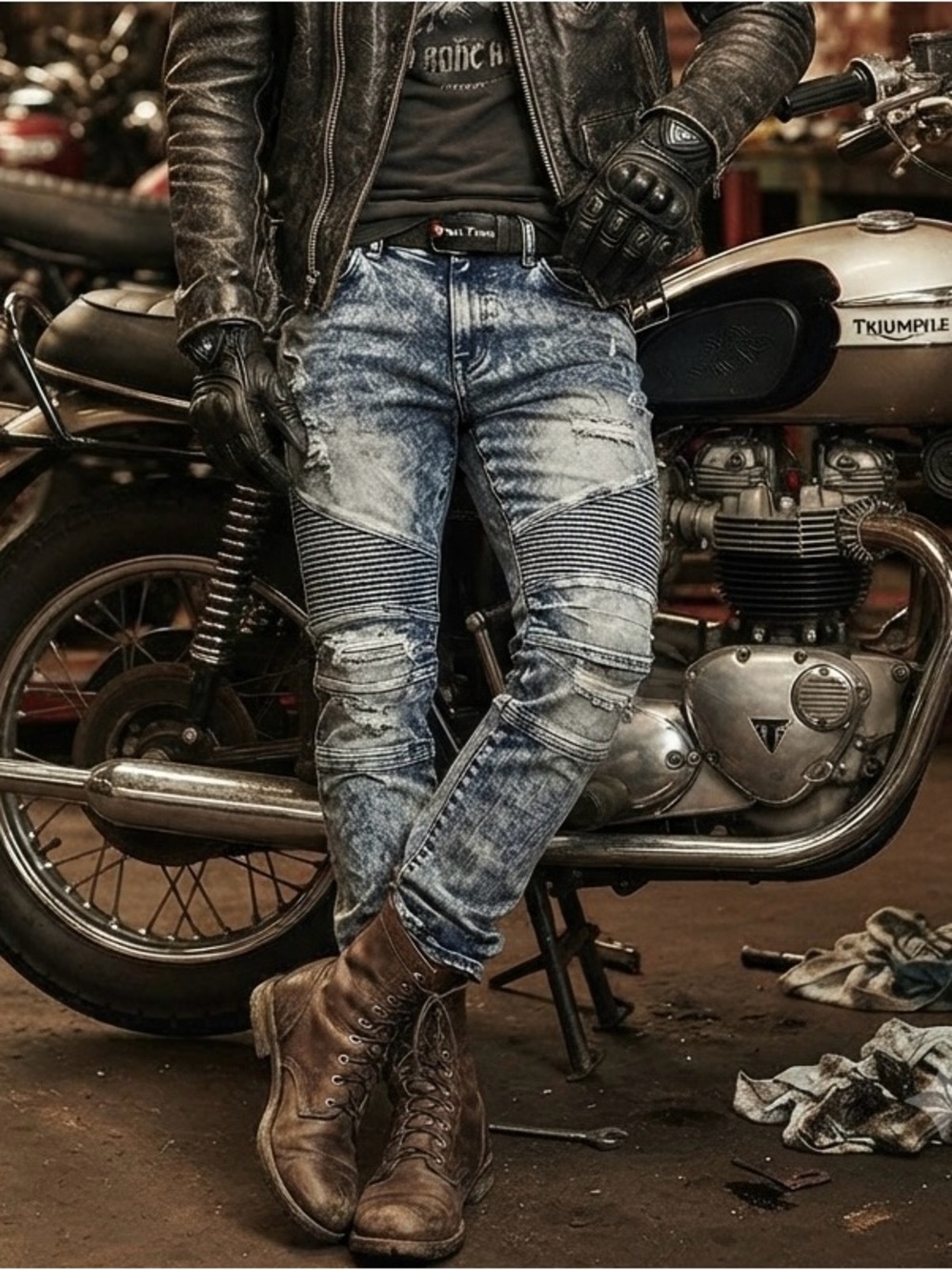 Phat Farm Distressed Washed Blue Skinny Moto Jeans